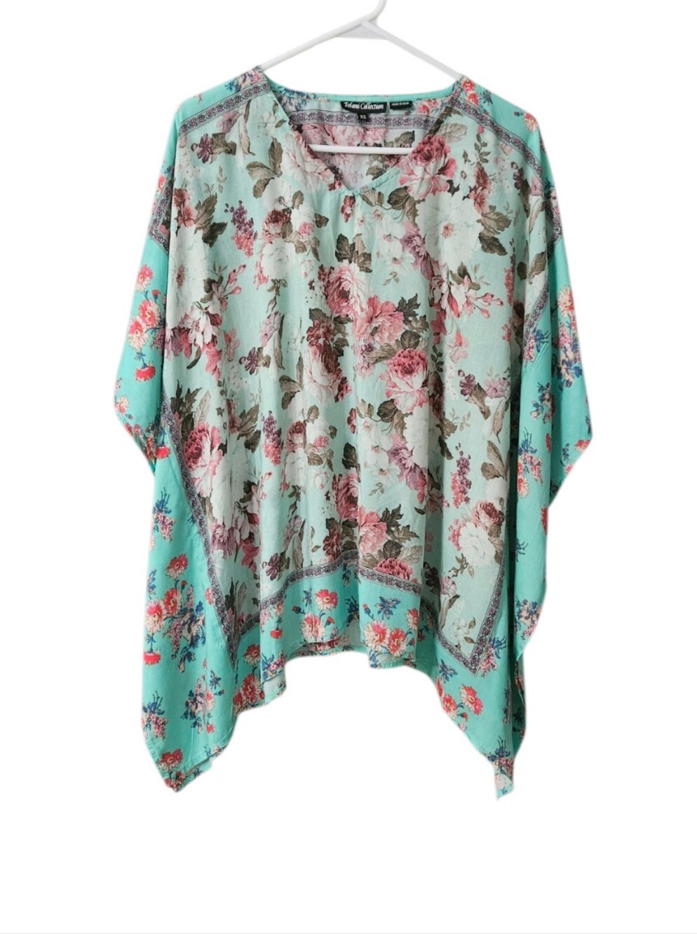 Tolani Collection Floral Poncho Top Women's XS Mint Pink Flowy Lightweight